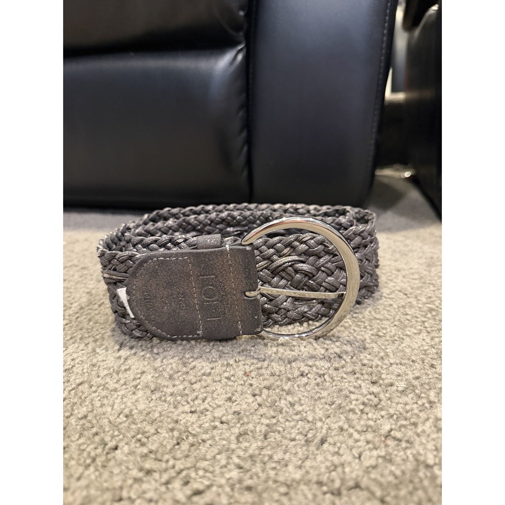 ANN TAYLOR LOFT GRAY WOVEN BELT WITH SILVER METAL BUCKLE SIZE XS